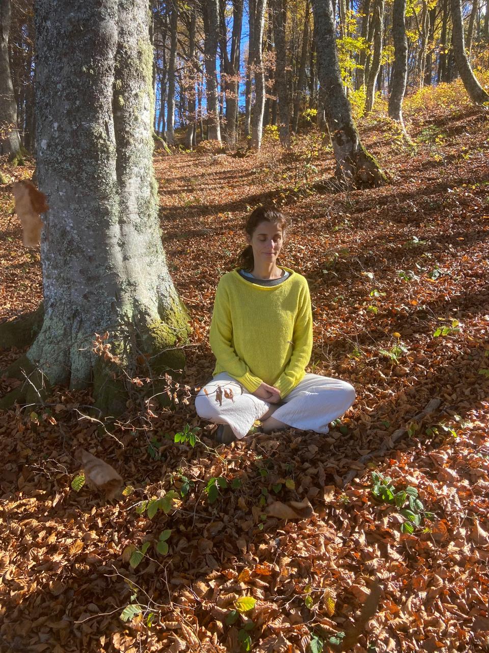 Seated meditation in the autumn forest
